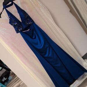 Rachel Allan Royal Blue Sequin Backless Dress